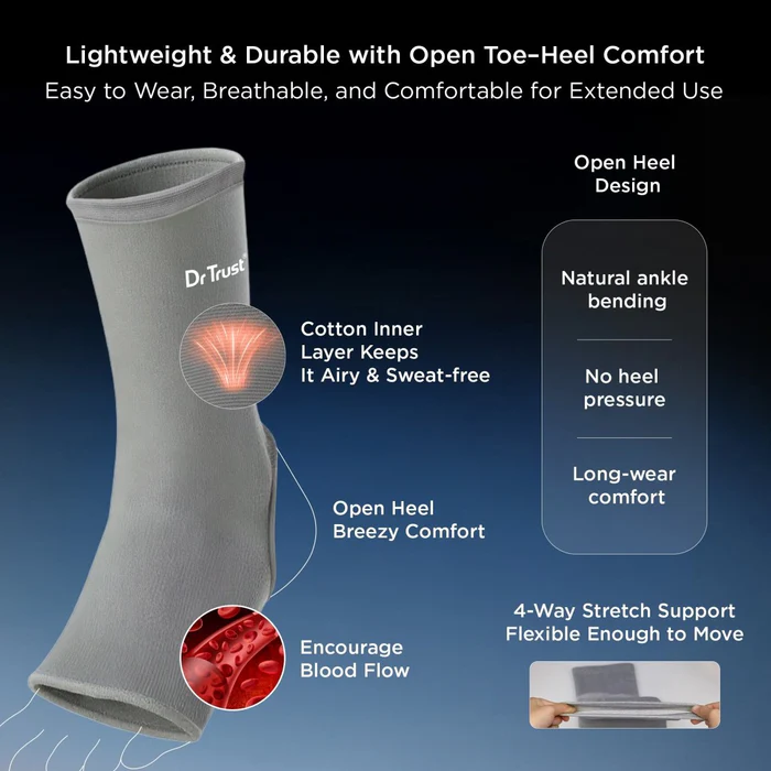 dr trust usa 4303 3d knitted ankle support sleeve with open heel design for ankle pain relief compression faster healing sports injury recovery support anklet p 8480243