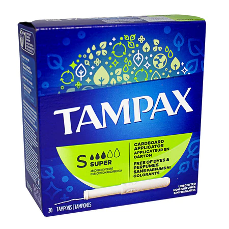 25720 Tampax Super Cardboard Applicator Tampons Box of 20 front 450x